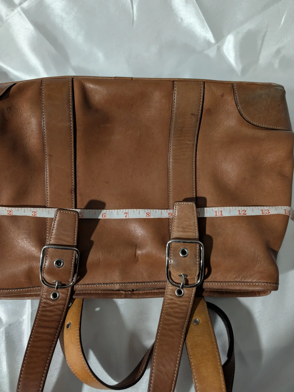 Y2K Coach Brown Leather Tote Bag with Buckle Straps Key Tag Medium To Large
